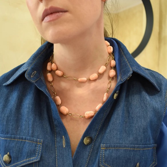 Collana Lunga Oro Giallo 18kt con Corallo Arancione