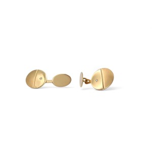 Ovale Manschettenknöpfe aus satiniertem/poliertem Gelbgold mit Diamanten