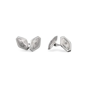 Gemelos romboides de oro blanco de 18 kt fresados ​​con diamantes