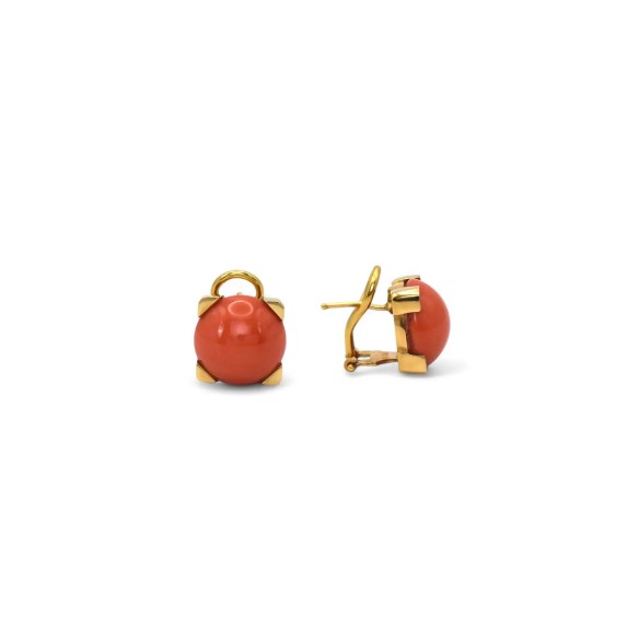 Orecchini Oro Giallo 18kt Stella Maris con Corallo Rosso Clip Doppio Filo