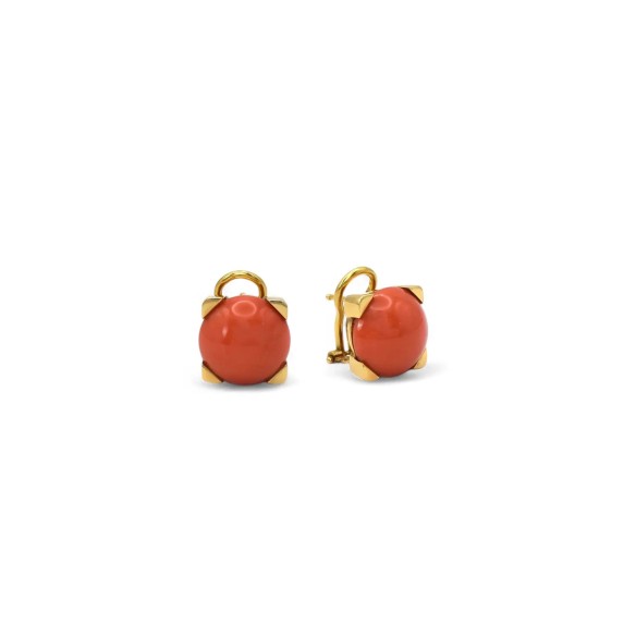 Orecchini Oro Giallo 18kt Stella Maris con Corallo Rosso Clip Doppio Filo