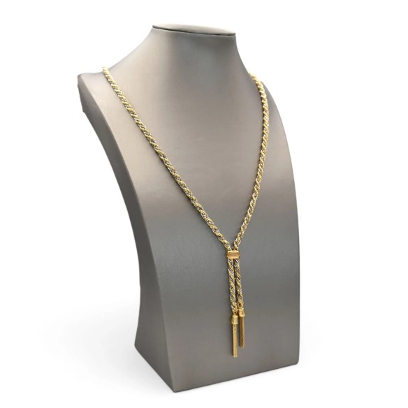 80 cm lange Halskette Gelb- und Weißgold Torchon und Venezianer