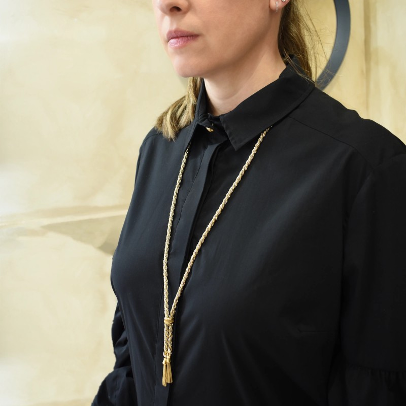80 cm lange Halskette Gelb- und Weißgold Torchon und Venezianer