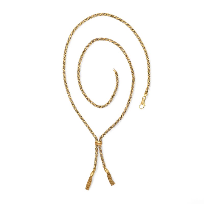 80 cm lange Halskette Gelb- und Weißgold Torchon und Venezianer
