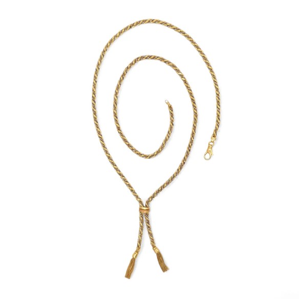 80 cm lange Halskette Gelb- und Weißgold Torchon und Venezianer