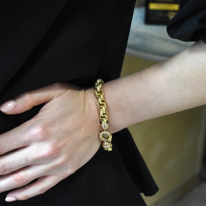 Pulsera Mujer Oro Amarillo 18kt Malla Texturizada 21 cm