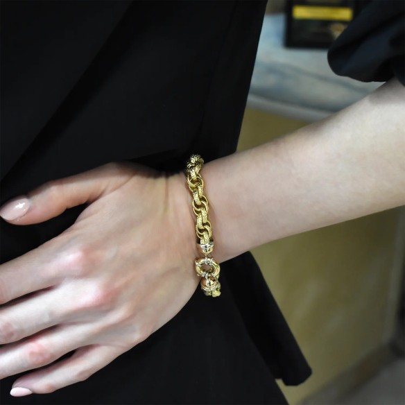 Bracciale Donna Oro Giallo 18kt  Maglia Testurizzata 21 cm