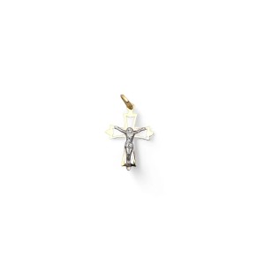 Ciondolo Crocifisso Piatto Oro Giallo e Bianco 18kt - 3cm