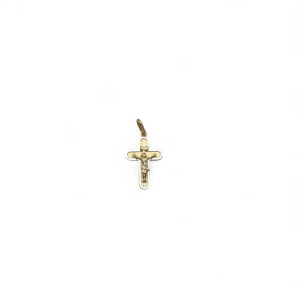 Colgante crucifijo bicolor de oro amarillo y blanco de 18 kt - 2,5 cm