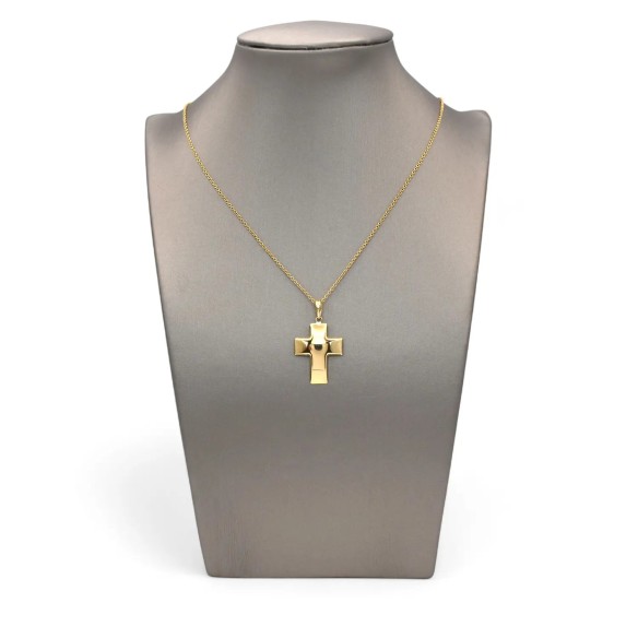 Gewölbter Kreuzanhänger aus 18 Karat Gelbgold – 3 cm