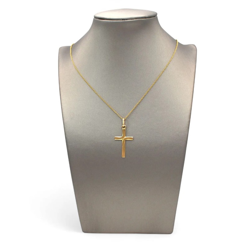 18kt Yellow Gold Smooth and Satin Cross Pendant - 3.5cm