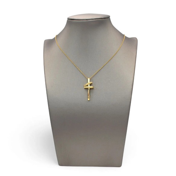 18kt Yellow Gold Worked Cross Pendant - 3cm
