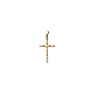 Colgante de cruz bicolor en oro de 18 kt - 4 cm