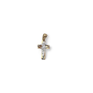 Colgante de cruz bicolor en oro de 18 kt - 3 cm