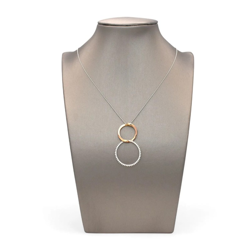 18kt Rose and White Gold Two Intertwined Circles Pendant with Zirconia