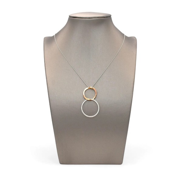 18kt Rose and White Gold Two Intertwined Circles Pendant with Zirconia