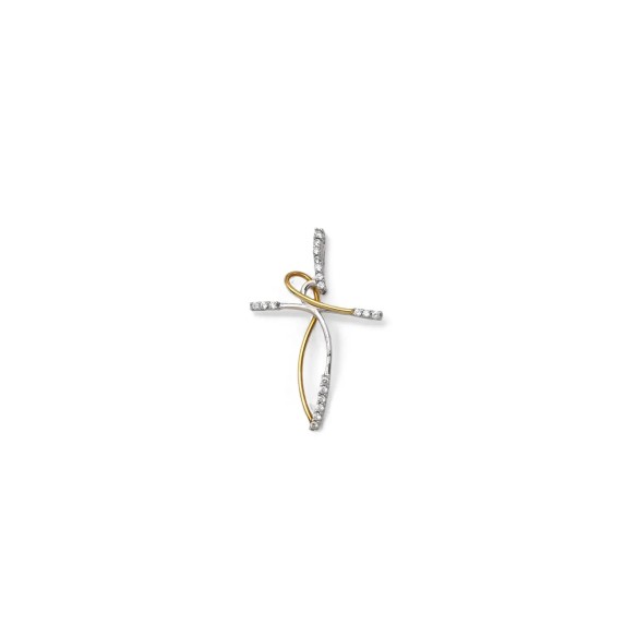 18K Two-Tone Intertwined Cross Pendant with Zirconia - 3.5 cm