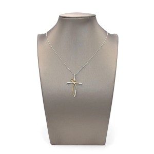 18K Two-Tone Intertwined Cross Pendant with Zirconia - 3.5 cm 2