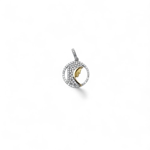 Ciondolo Madonna Pavé Zirconi Oro Bicolore 18kt - 2,5cm