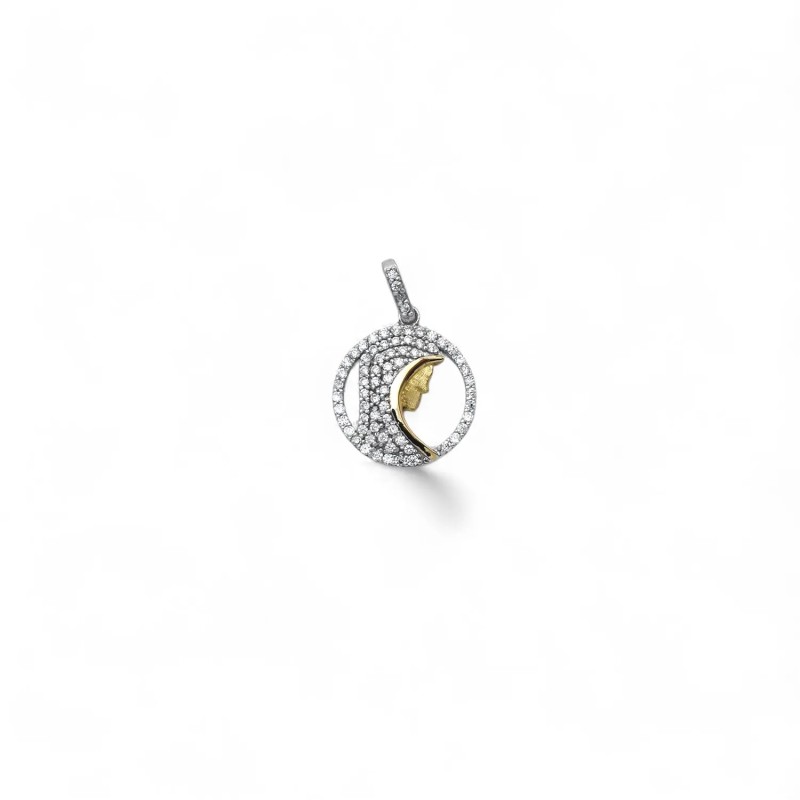 Ciondolo Madonna Pavé Zirconi Oro Bicolore 18kt - 2,5cm