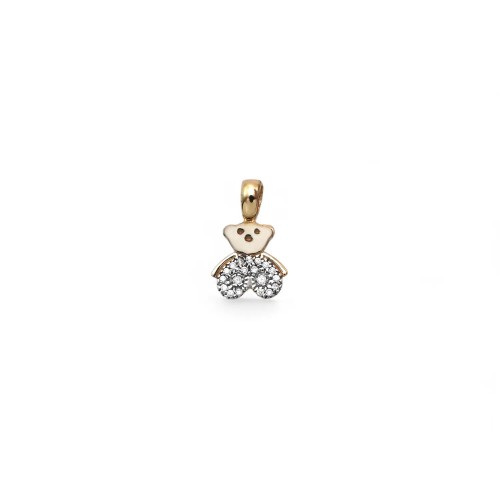 Ciondolo Orsetto Oro Bicolore 18kt con Pavé Zirconi - 2cm