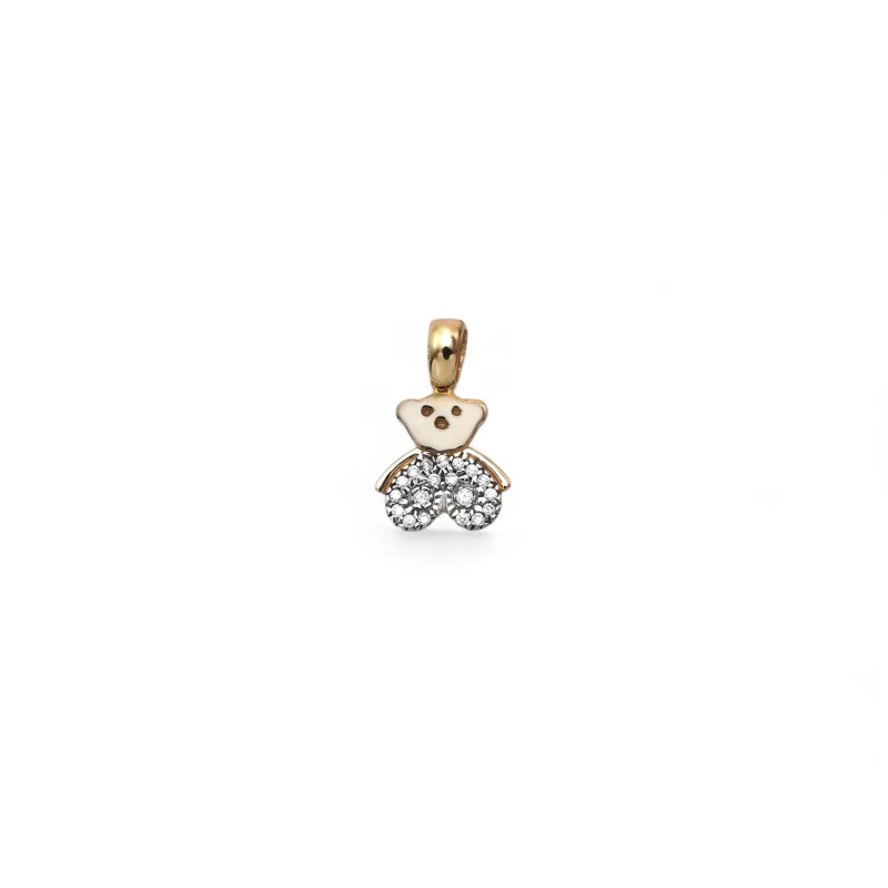 Ciondolo Orsetto Oro Bicolore 18kt con Pavé Zirconi - 2cm