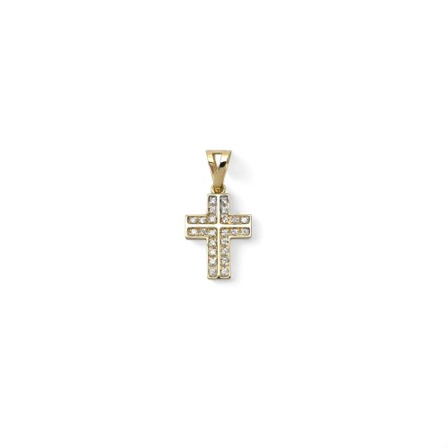 Ciondolo Croce Oro Giallo 18kt con Zirconi - 3cm