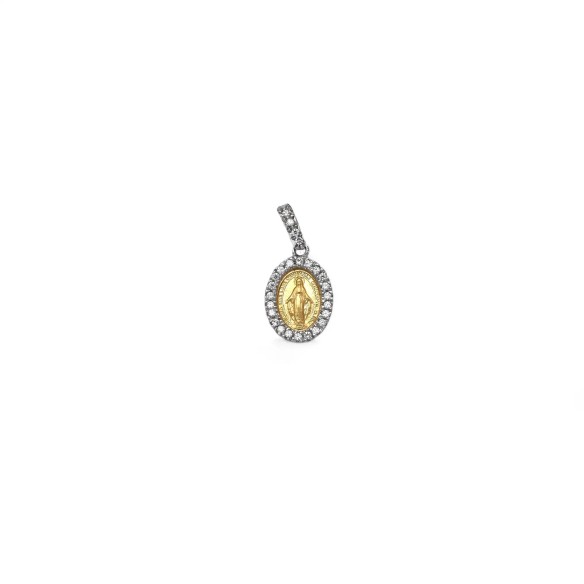 Ciondolo Medaglia Miracolosa Oro Bicolore 18kt con Zirconi | 2cm