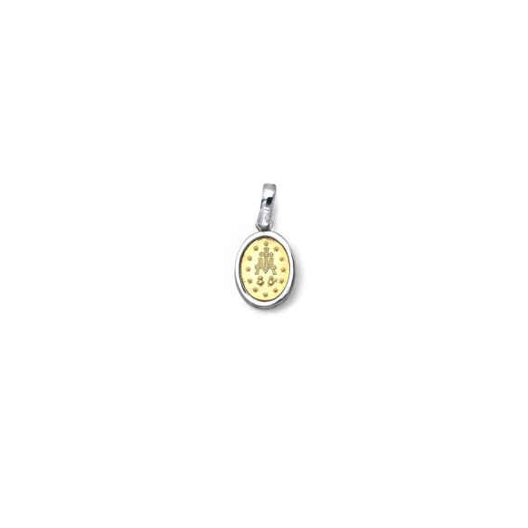 Ciondolo Medaglia Miracolosa Oro Bicolore 18kt con Zirconi | 2cm