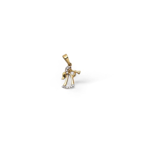 Colgante de querubín en oro bicolor de 18 kt con circonitas - 2 cm