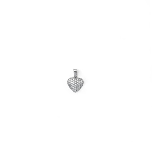 18kt White Gold Full Pavé Zircon Heart Pendant - 1.5 cm