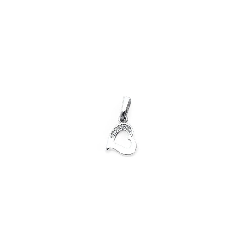 18kt White Gold Simple Heart Pendant with Zirconia - 2 cm