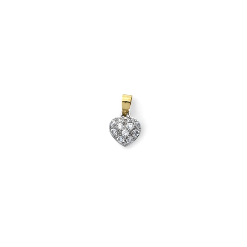 18kt Two-Tone Gold Pavé Zirconia Heart Pendant - 2 cm