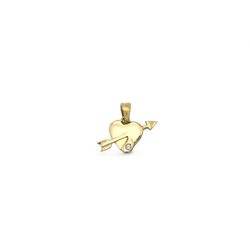 Colgante de corazón con flecha y circonita en oro amarillo de 18 kt | 2 cm