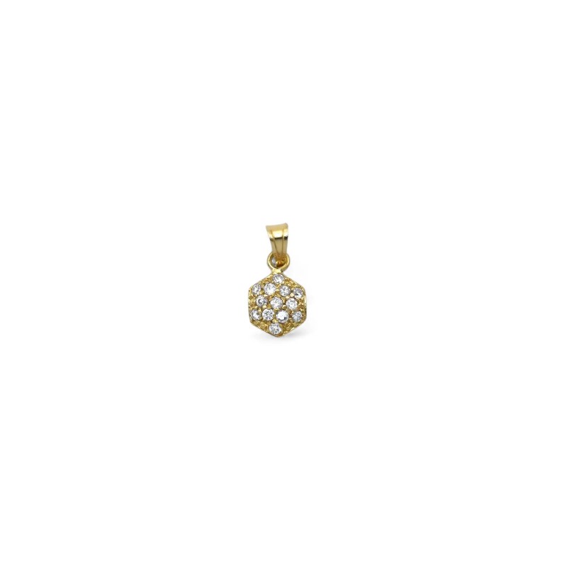 Ciondolo Esagonale Pavé Zirconi Oro Giallo 18kt - 1,5cm