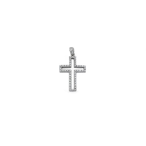 Ciondolo Croce Bordo Zirconi Oro Bianco 18kt | 3cm